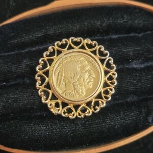 1935 Buffalo Nickel Pendant Gold Toned